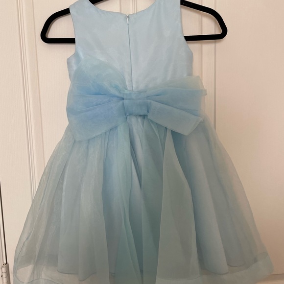 Chasing Fireflies Girls Blue Dress with Embroidered Flowers and Big Bow on Back - Picture 3 of 4